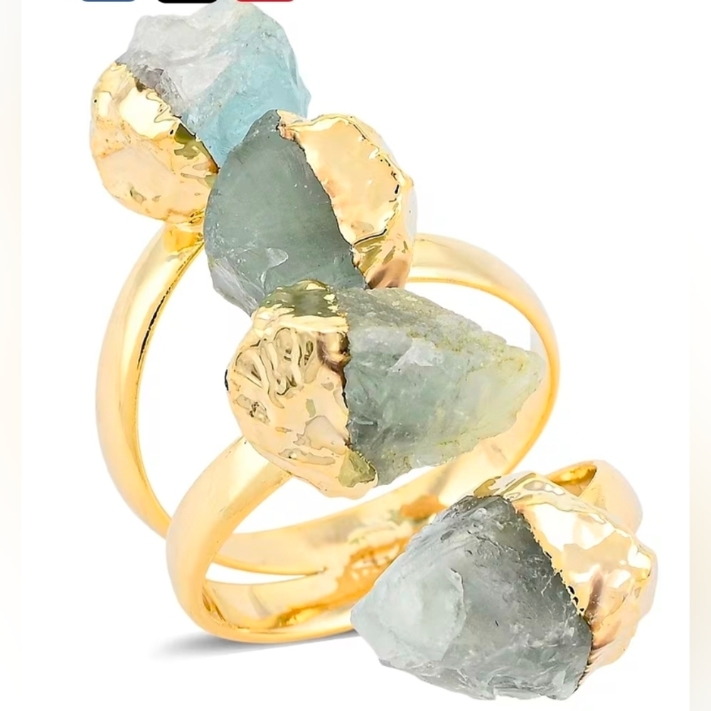 Green Quartz 11.00 ctw 4 Stone Ring in Goldtone (Adjustable) - Picture 2 of 4
